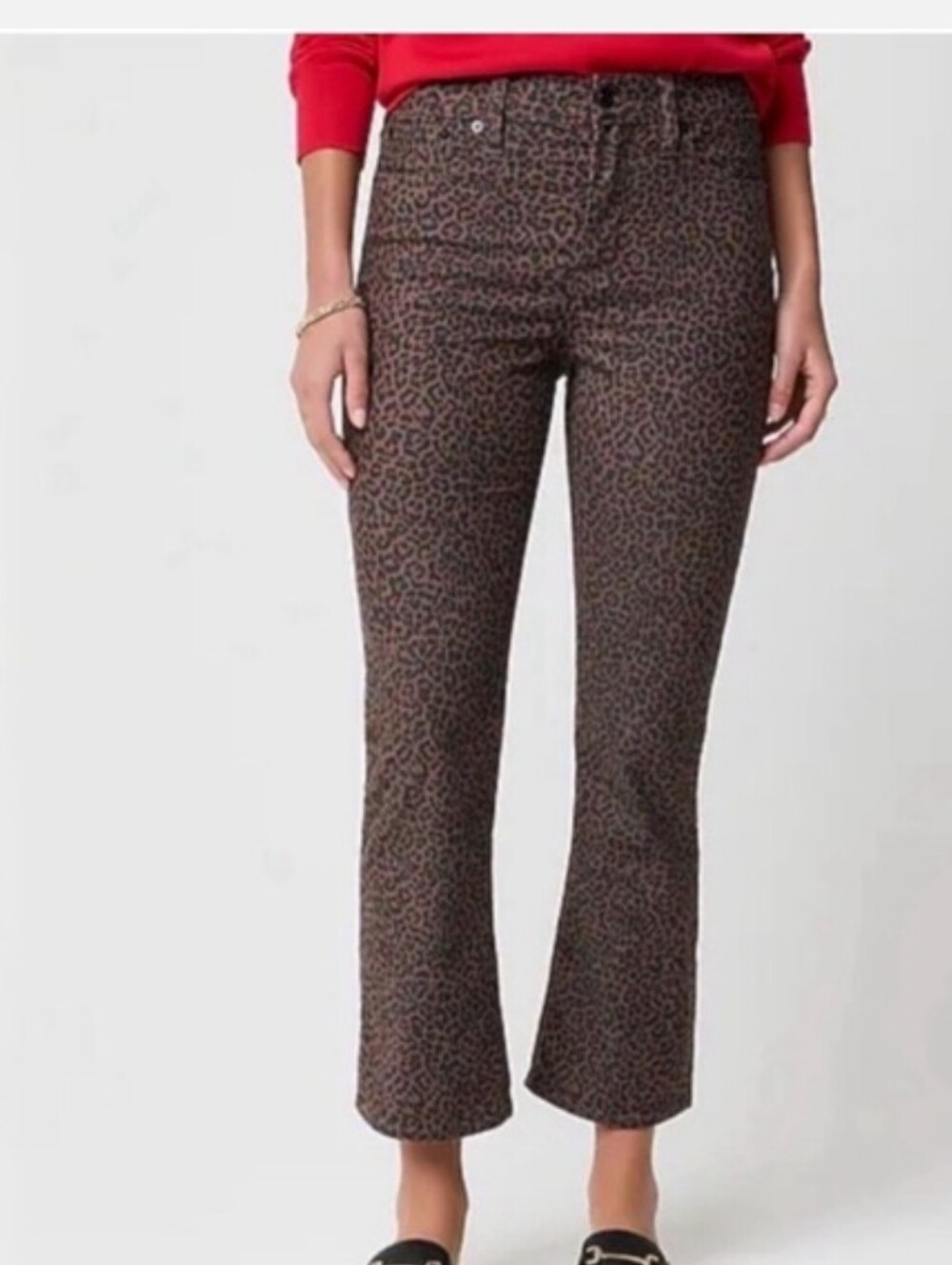 NWT J. Crew Leopard Animal Print Brown Mid Rise Flare Crop Pants